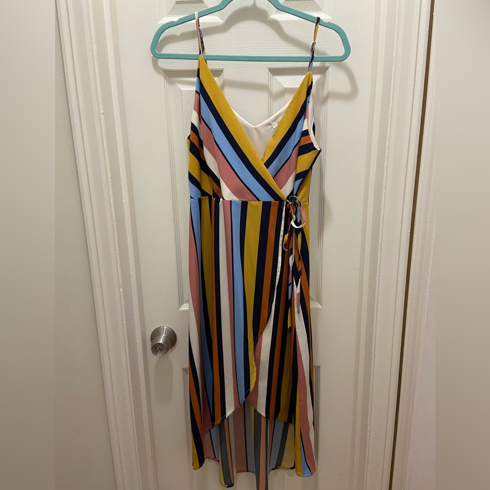 Blu Pepper Boutique High Low Wrap Dress Colorful Stripes